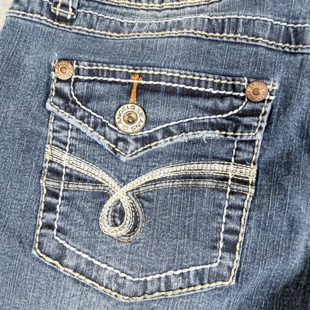 Angels Flare Jeans Womens 9 Short Blue Excellent Thick Stitch Low Rise Y2K - Picture 7 of 15